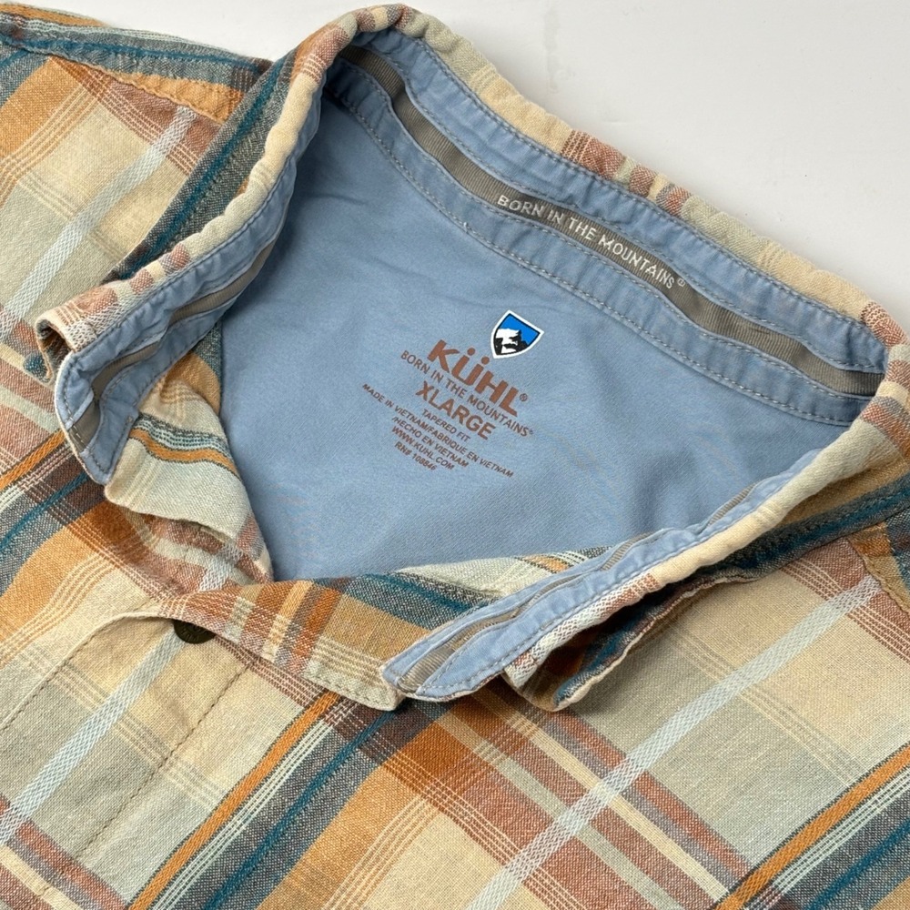 KÜHL Skorpio Linen Blend Plaid Short Sleeve Button Up Shirt Men's XL